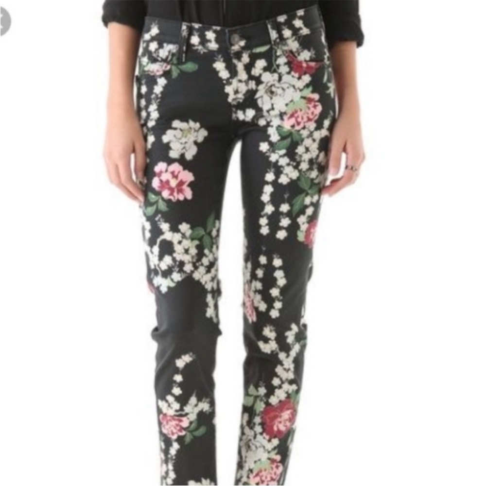 7 For All Mankind Black Floral Stretch Skinny Jeans ~ Size 25